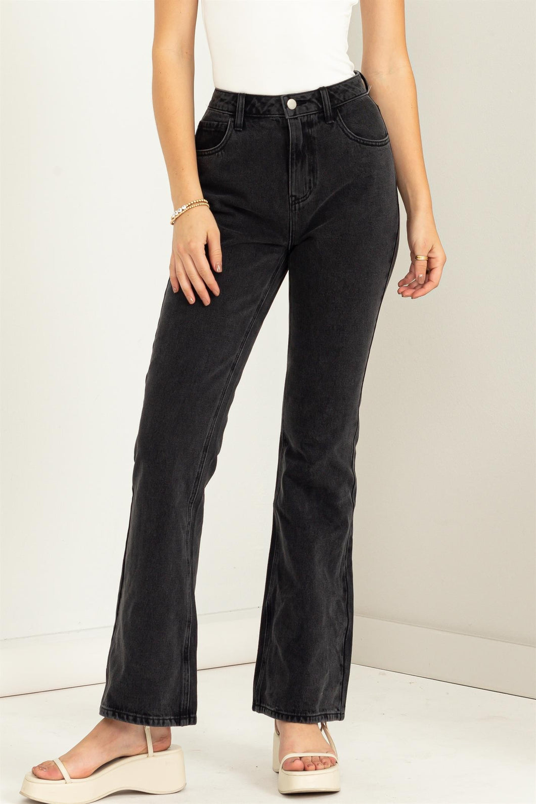 Charcoal High Waist Flares