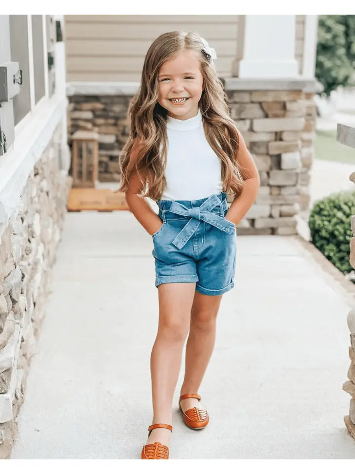 Kids Tie Waist Denim Shorts