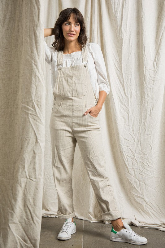 Tan Stripe Overalls