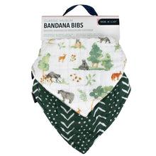 Load image into Gallery viewer, Forest friend/mudcloth bandana bib set