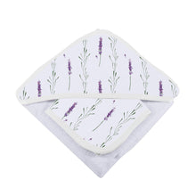 Load image into Gallery viewer, Lavender stem hooded towel/wash cloth