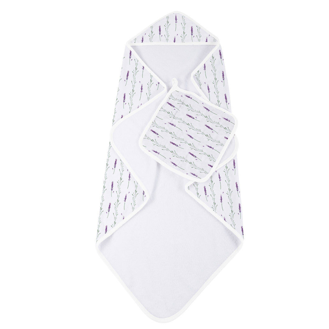Lavender stem hooded towel/wash cloth