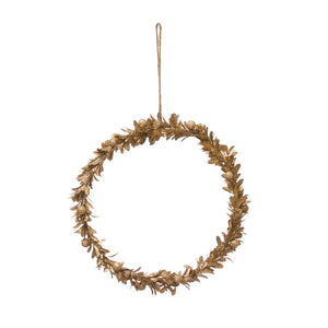 11" Round Faux Wreath, Gold Finish