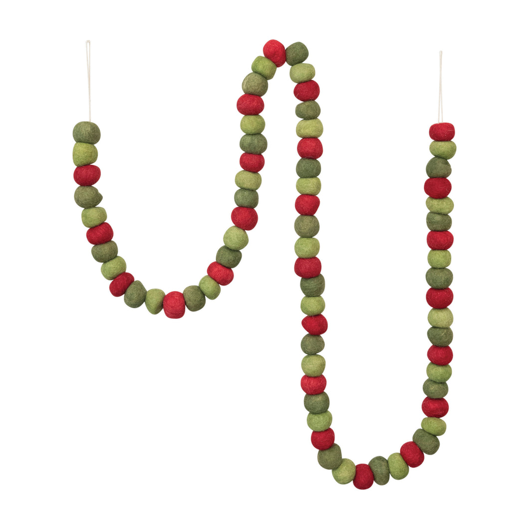 Red & Green Wool Ball Garland